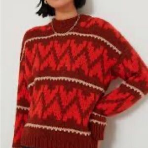 THE GREAT. Red and Brown Geometric Sweater